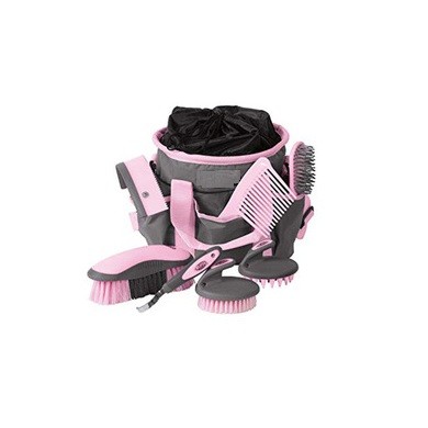 Shemax Pink Pieces Colorful Dot Design Horse Grooming Kit W/ Nylon Carrying Bag